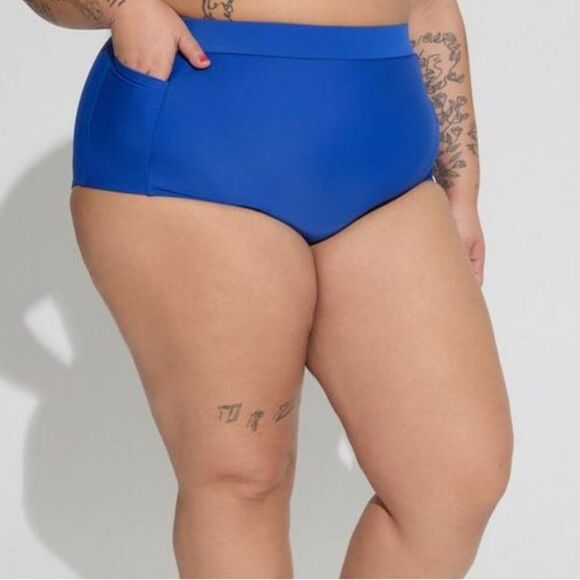 Torrid Ultra High Rise Swim Bottom Brief Pockets Plus‎ Size 3 3X 22/24 Blue FLAW - Picture 1 of 12